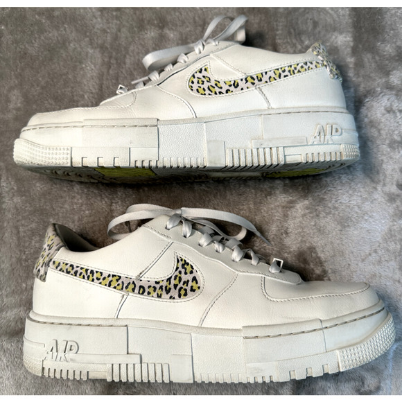 Nike Air Force 1 Pixel SE Platform Sneakers Lemon Twist Leopard Womens Size 11 - Picture 2 of 9